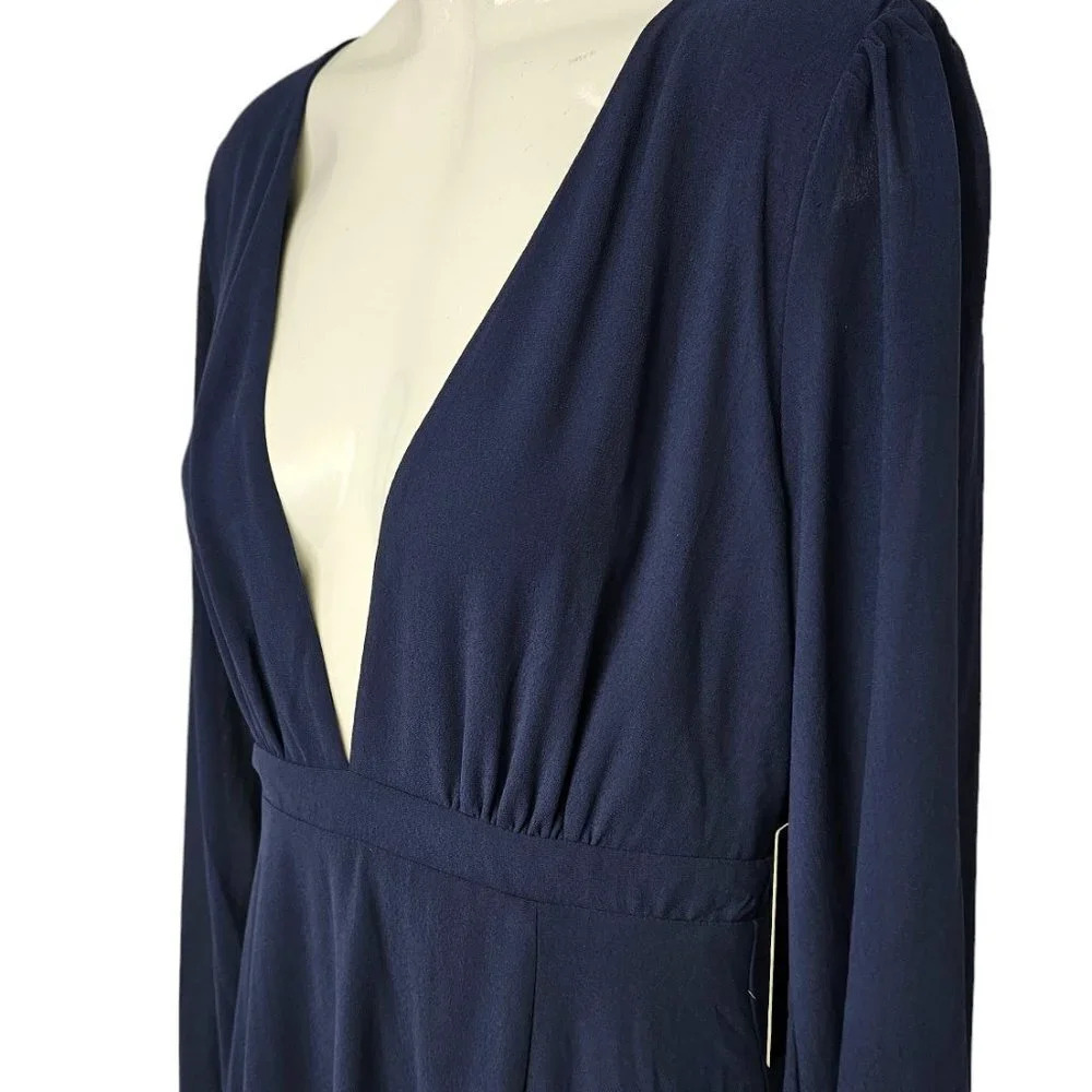 Lulu's All My Life Navy Blue Long Sleeve Maxi Dress Size XS NWT Chiffon V-Neck - Picture 4 of 11